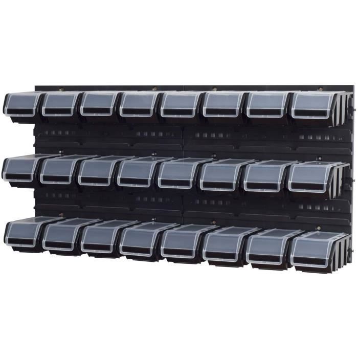 PAFEN Lot De 24 étagères Murales Empilables - 772 X 780 Mm - Système De Stockage - Avec Couvercle - Étagère De Rangement - Étagère De Rangement - Étagère De Rangement - Noir