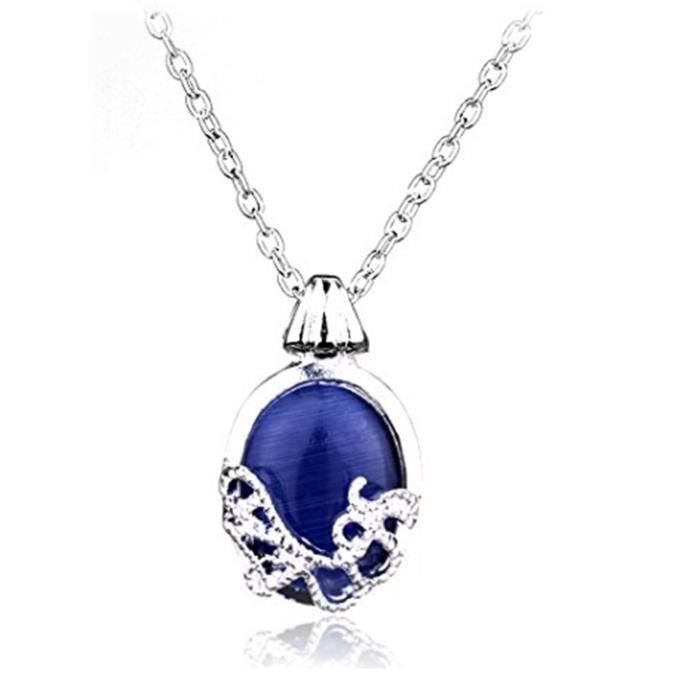 LCC-Collier Katherine de Vampire Diaries en argent plaqué avec pierre bleu avec collier pendentif Amulette Anti-soleil haut q A65436