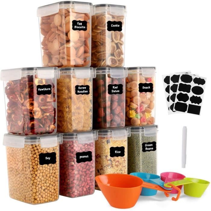 1.6L Boite de Rangement Cuisine Lot de 10 Bocaux Hermetiques Alimentaires  Pour Stocker Cereales Pâtes