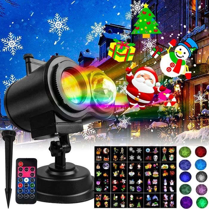 Projecteur Noël laser extérieur Intérieur avec 16 Motifs, 7 Fête en 1, Étanche avec Télécommande pour Intérieur Extérieur Fête Noël