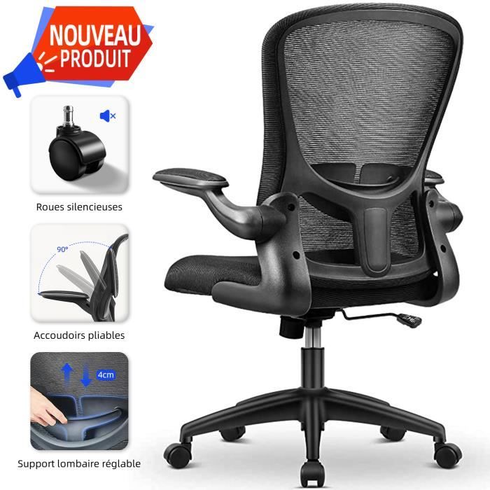 Chaise De Bureau Ergonomique Ximstar - Appui-tête Et Accoudoirs Réglables - Dossier En Maille - Charge 150kg - Noir - 3