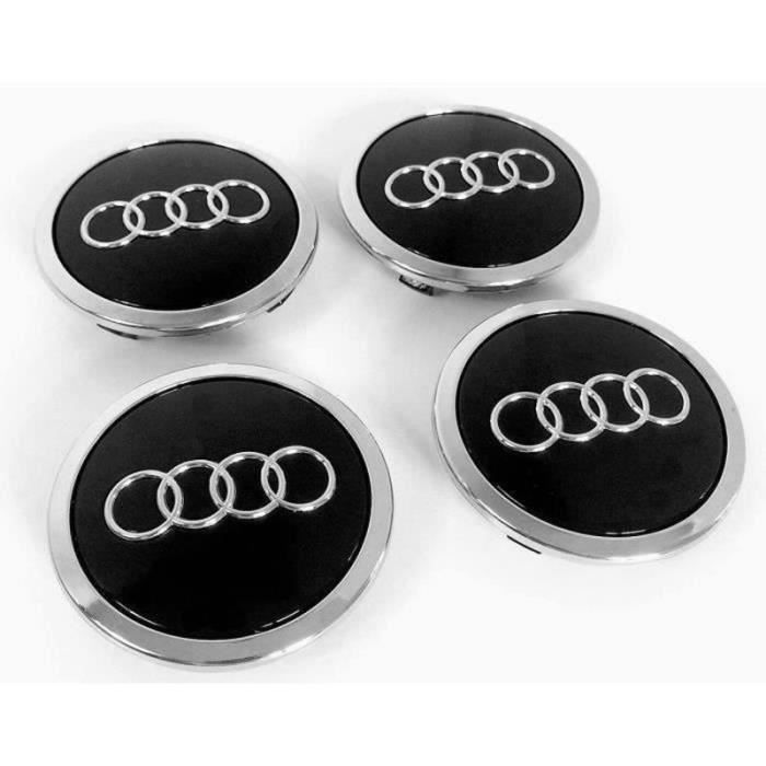 MOYEU DE ROUE 4 Centres de Roue Noir avec anneau chromé 69mm emblème Audi cache moyeu LBQ18