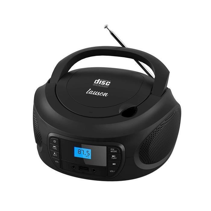 Lauson LLB994 Radio Lecteur CD Portable. Radio FM, Lecteur USB pour MP3. Sortie Casque (Noir