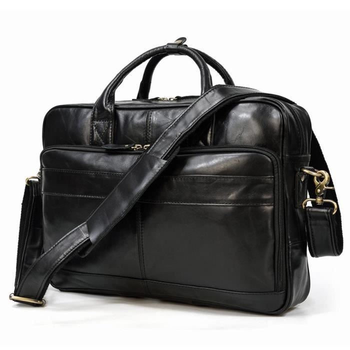 Sacoche Cuir Noir Vintage - Bandoulière Et Poignée - Style Rétro Années 70/80 - Occasion Bon état