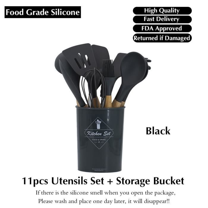 Ustensiles De Cuisine Bois Ustensiles De Cuisine En Silicone, Ensemble D Rangement Cuisine