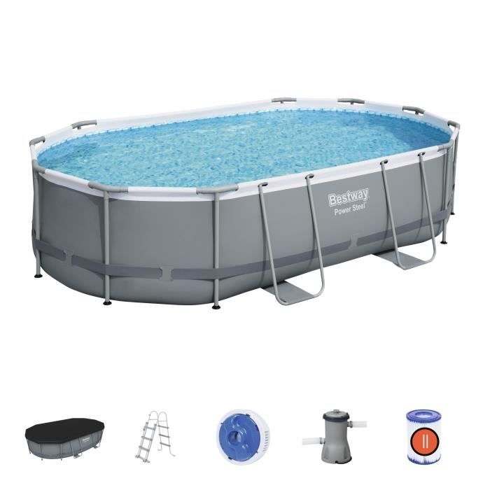 Kit Piscine hors sol tubulaire BESTWAY - Power Steel™- 488 x 305 x 107 cm - Ovale (Livrée avec une échelle, une bâche, un épurateur)