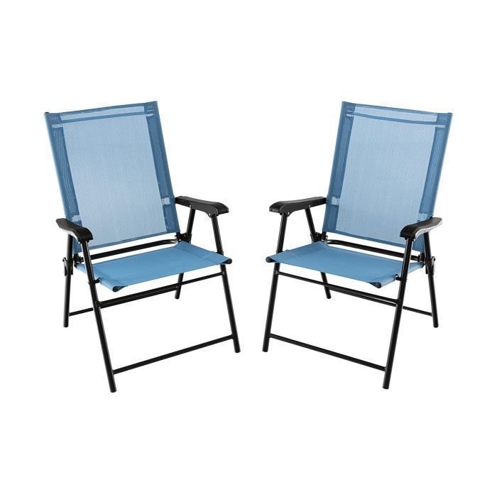 COSTWAY Lot de 2 Chaises de Jardin Pliables en Textilène Respirant Chaises de Camping avec Verrou de sécurité et Dossier Haut Bleu