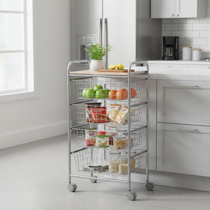 Chariot de cuisine Beech avec 4 paniers amovibles meuble dappoint polyvalent à roulettes cadre Gris et plateau Hêtre DON HIERRO. Chariot de cuisine Beech avec 4 paniers amovibles meuble dappoint polyvalent à roulettes cadre Gris et plateau Hêtre DON HIERRO.