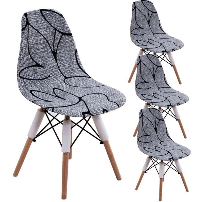 4x Housse de Chaise Scandinave Housse de Chaise de Salle à Manger Extensible Imprimé Couverture de Chaise Motif Protection Chaises