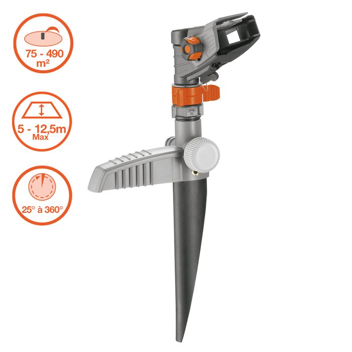 GARDENA Arroseur canon sur pic Comfort – Portée réglable 12.5m max – Superficie max 490m² – Jardin – Garantie 8141 20