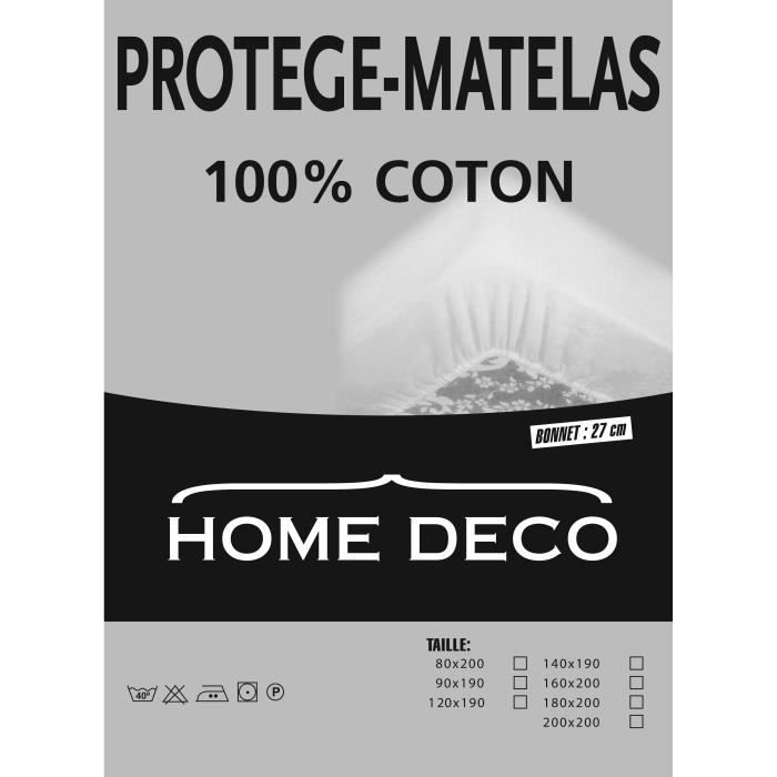 HOME DECO - Protege Matelas En Molleton - Anti-Acariens - 100 % Coton - 90 x 190 cm - BLANC