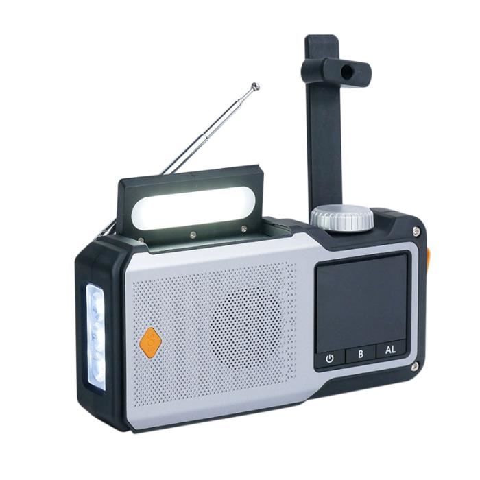 radio d'urgence solaire am/fm/wb 10000mah avec manivelle rechargeable et lampe de poche alerte pour l'extérieur et le camping-blanc
