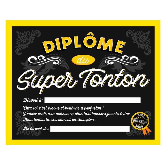 Cadre 'Diplôme du Super Tonton' noir jaune - 25x20x1.5 cm [Q7310 ...