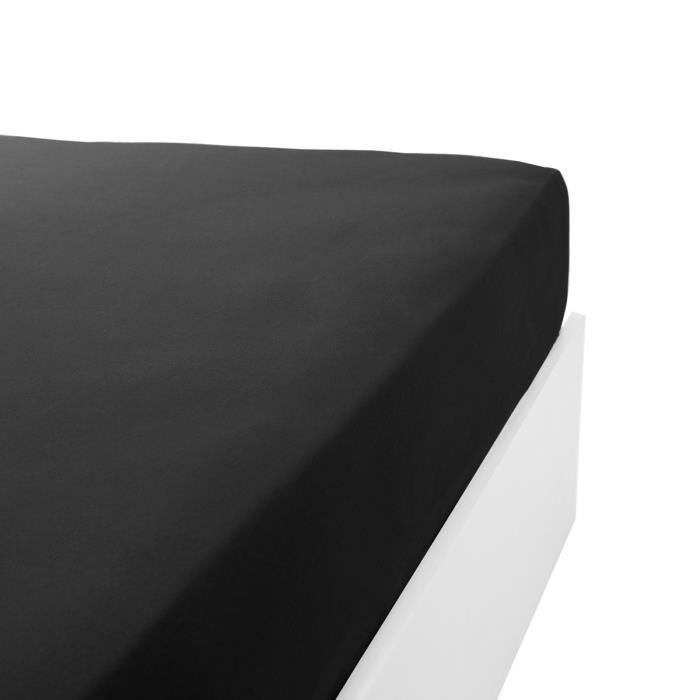 LINANDELLE - Drap housse coton jersey extensible DOUCEUR - Noir - 80x200 cm