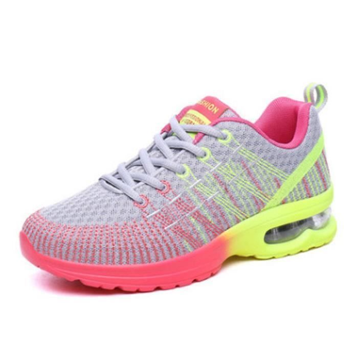 FONDUPIN Basket FemmeChaussures de Sport FemmesBaskets Femme Léger et RespirantChaussures de Sport à Coussin dair Outdoor Casual-Rose