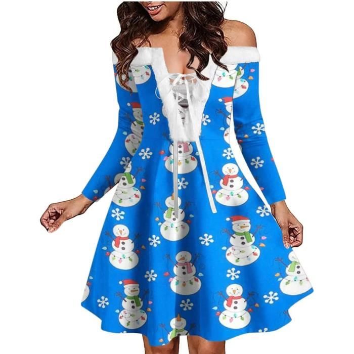 Robes de Noël pour Femmes, Robe de Noël pour Femmes, Robe Vintage à Manches Longues, Costume de