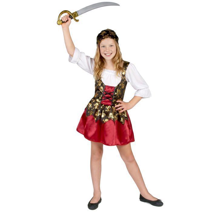 Piratenkostüm Für Mädchen 7-9 Jahre - Dunkelblaues Kleid Mit Weste & Hut, Karneval & Verkleidungsparty