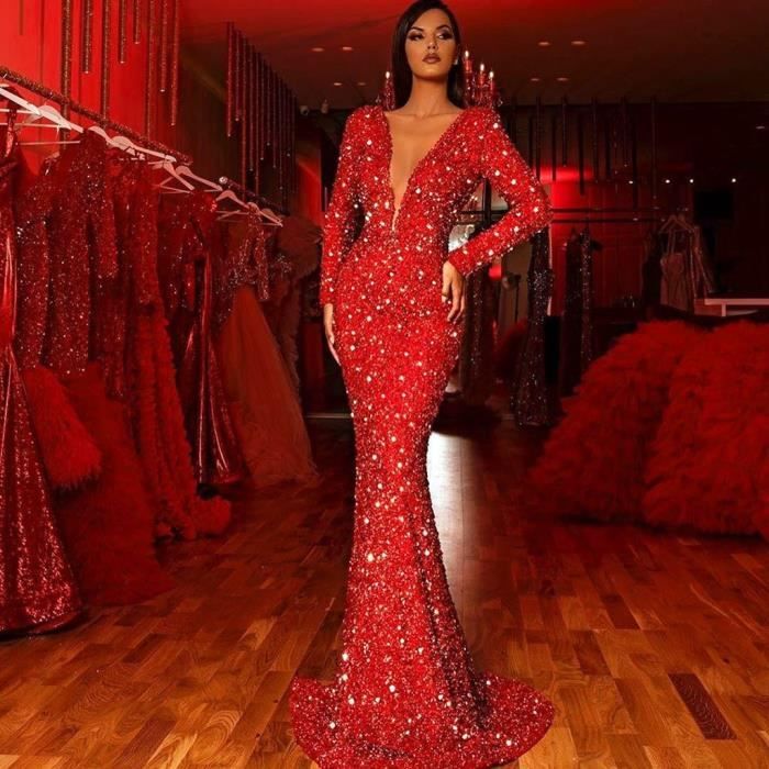 Robe best sale rouge pailletée