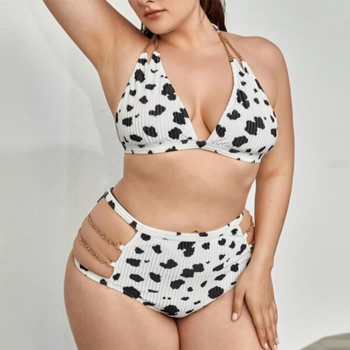 MAILLOT DE BAIN Mode femmes chaine vaches impression maillots de bain grande taille maillot bikini fendu Blanc Blanc Cdiscount Pret a Porter