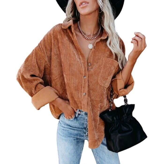 Veste Velours Cotele Veste Femme Veste Mince Manches Longues Automne Decontractee Veste Revers Streetwear Couleur Unie Brun Brun Cdiscount Pret a Porter