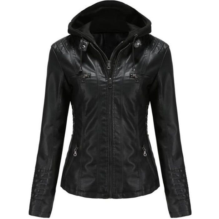 Veste cuir a capuche femme hot sale