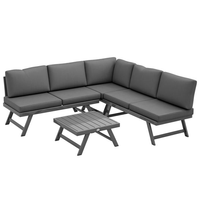 Ensemble salon de jardin - Outsunny - convertible - 4 pièces avec 2 banquettes 1 fauteuil dangle et 1 table basse - aluminium