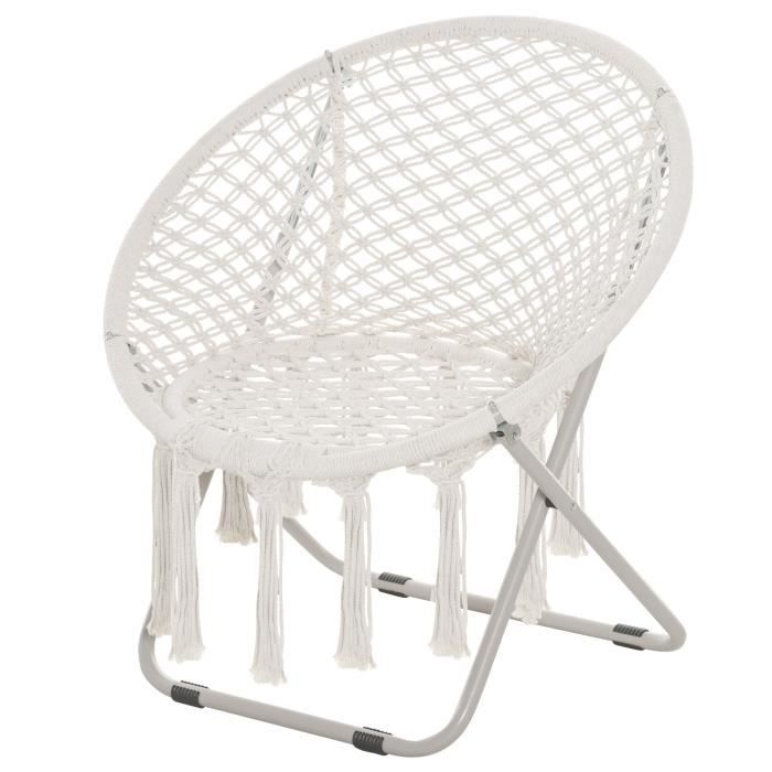 fauteuil rond de jardin lune papasan pliable macramé coton polyester beige - outsunny - loveuse