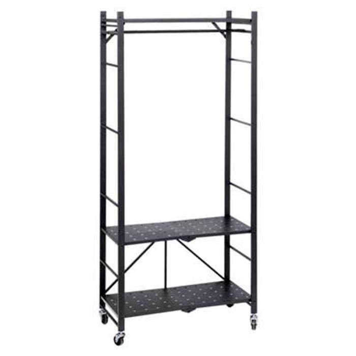 Penderie - FIVE - Pliable - Métal Noir - 2 Étagères - 164 cm - 120 kg