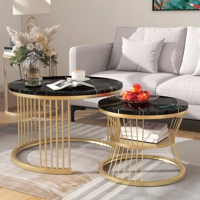 Set De 2 Tables Gigognes Blanc & Or - Design Moderne Pour Salon
