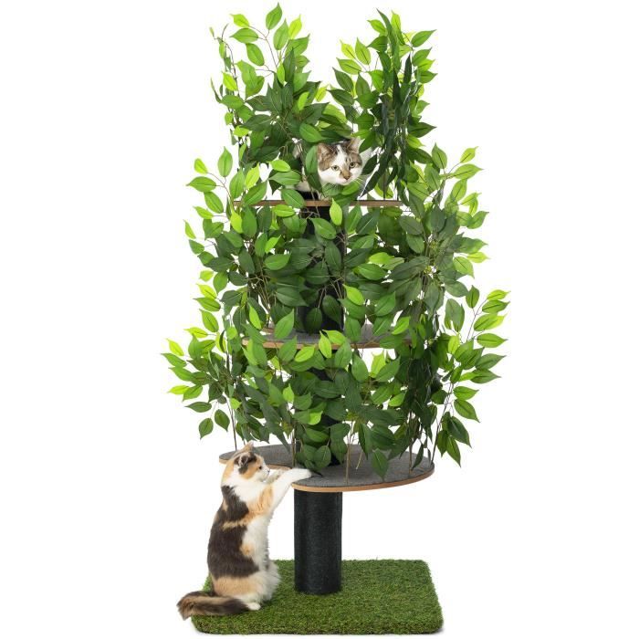 Arbre à Chat Griffoir pour grimper, se cacher & dormir - Arbre à chats avec feuilles interchangeables, Plusieurs niveaux,