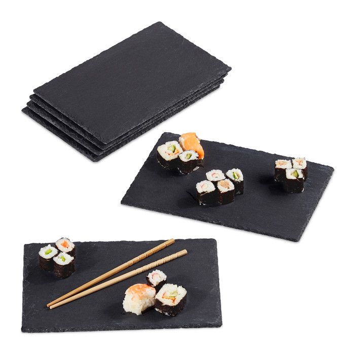 Relaxdays Assiettes en ardoise lot de 6 Planches en ardoise 30x20 cm Plateau de fromage ardoise