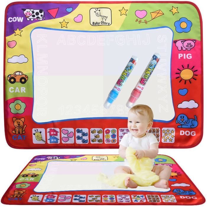 Tapis Doodle Magique à Eau 120x90cm - Jeu Dessin Enfant Effaçable - Cadeau 3+ Ans - Kit Complet