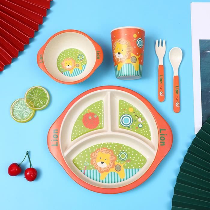 Ensemble De Vaisselle 5 Pieces En Bambou Ecologique Pour Enfant Tasse Et Couverts Bol Assiette Vaisselle Et Arts De La Table Cuisine Maison Dwteam In