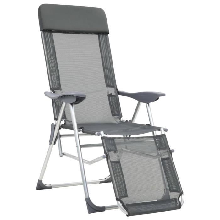 chaises de camping pliantes et repose-pied 2 pcs gris textilène - salalis - sp1792