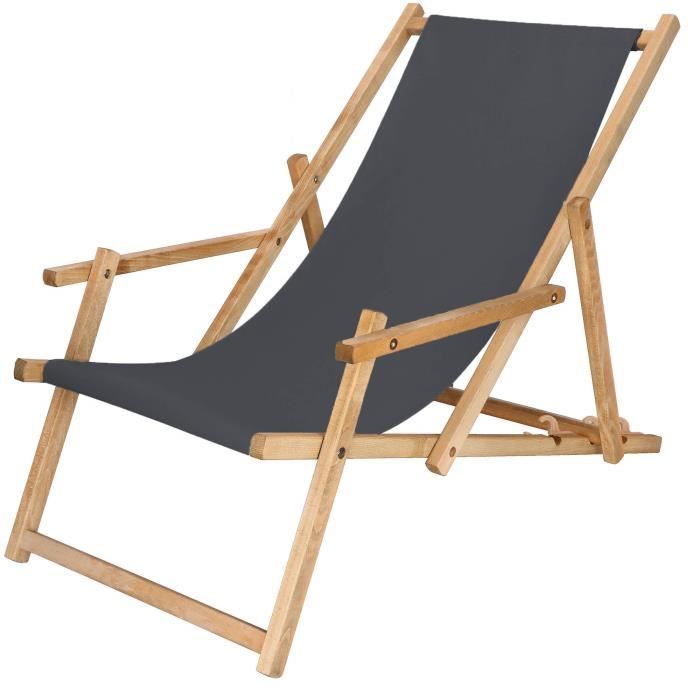 CASARIA® Chaise longue pliante en bois anthracite Chaise de plage 3  positions Chilienne transat jardin exterieur - Cdiscount Jardin