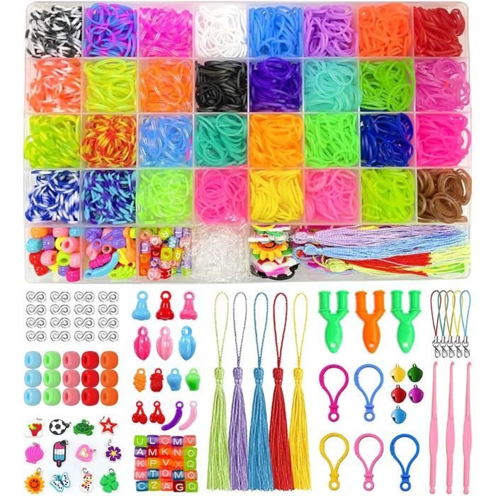 Kit 2500+ Élastiques Bracelets Loom Bands + 40 Grilles, Charms, Perles & Outils – Créativité & Loisir Enfant Fille 8-12 Ans