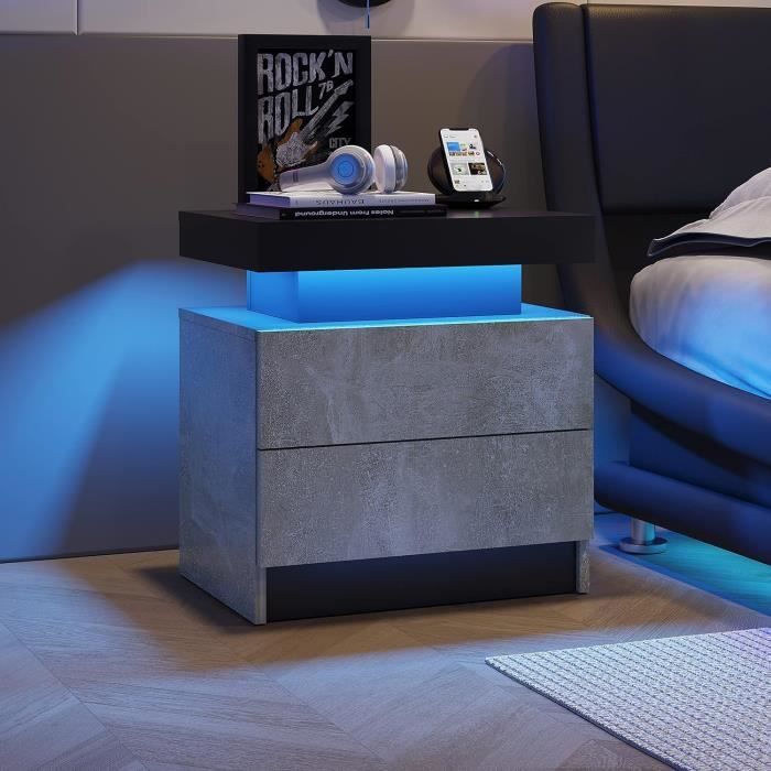 Table de Nuit Lot de 2, avec lumière LED - Table d'appoint avec Station de Charge, 1 tiroir de Rangement Table de Chevet , Blanc - Maison Table de Nuit Lot de 2, avec lumière LED - Table d'appoint avec Station de Charge, 1 tiroir de Rangement Table de Chevet , Blanc - Maison