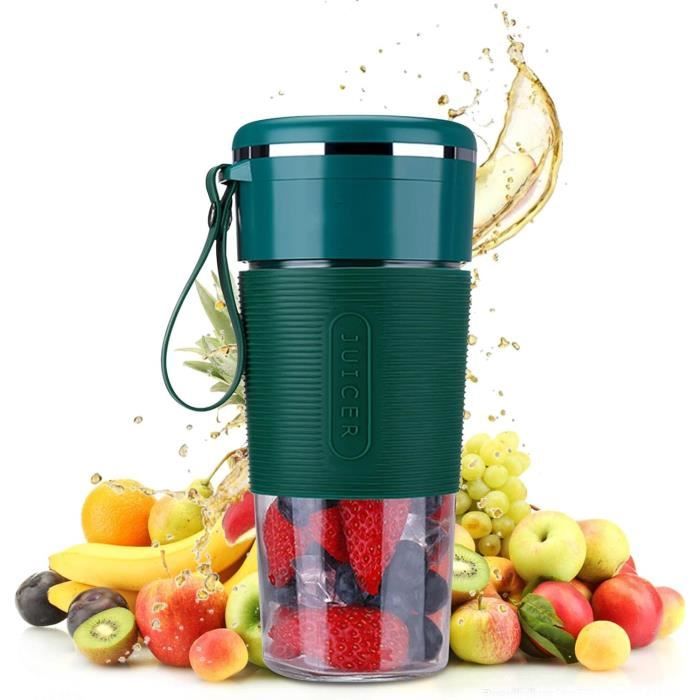 Mélangeur Personnel Portable Rechargeable 380ml - Blender USB 6 Lames 3D Vert - Smoothies & Jus