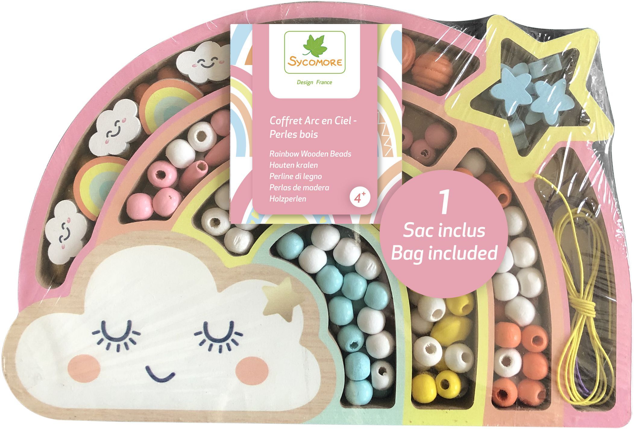 Au sycomore Coffret de perles en bois Pastel