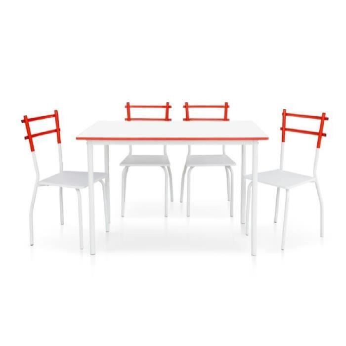 Ikayaa 5pcs Table A Manger Avec 4 Chaises Blanc Rouge Set Salle