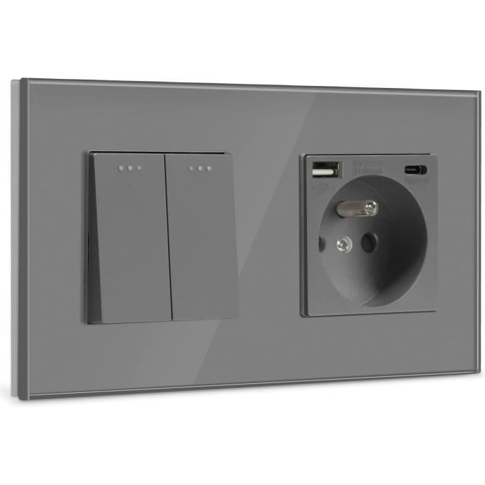 Interrupteur Avec Prise Murale Usb Et 1 Type C Gris 2 Gang 1 Voie interrupteur-avec-prise-murale-usb-et-1-type-c-gris-2-gang-1-voie