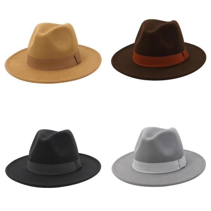 Chapeau Fedora Unisexe Classique En Laine Noire à Large Bord - Style Derby Mariage Et Événements