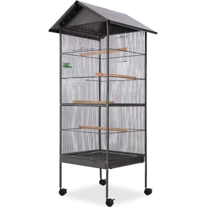 vidaXL Cage à Oiseaux avec Toit Acier 66x66x155 cm
