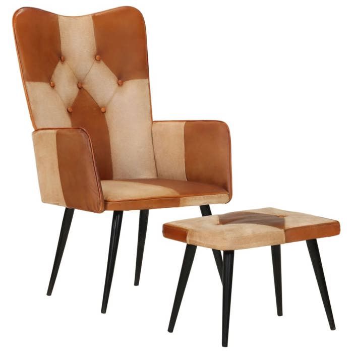 vidaXL Fauteuil avec repose-pieds Marron Cuir véritable et toile chaise siège de bureau fauteuil chaise de bureau 339675