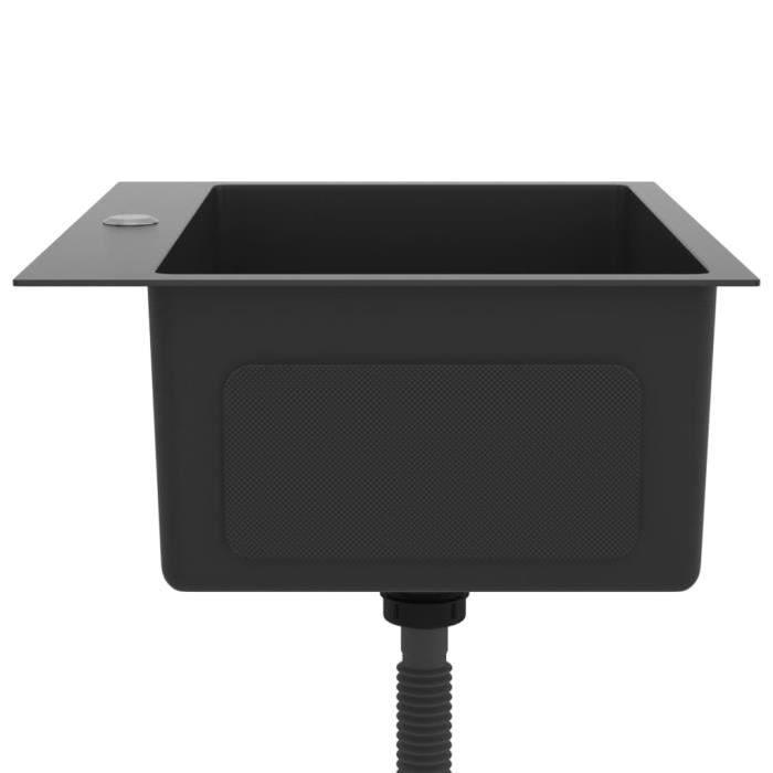 Évier de cuisine en acier inoxydable noir VINGVO - 1 bac - 59 x 44 x 20 cm - design à canal en X