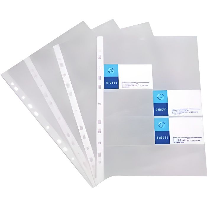 10 pochettes transparentes/DIN A4/avec trou de préhension