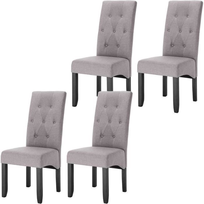 WOLTU Lot de 4 Chaises de Salle à Manger Chaises de Cuisine rembourrée en Lin Pieds en Bois Massif Gris Clair W0ATT0147-4