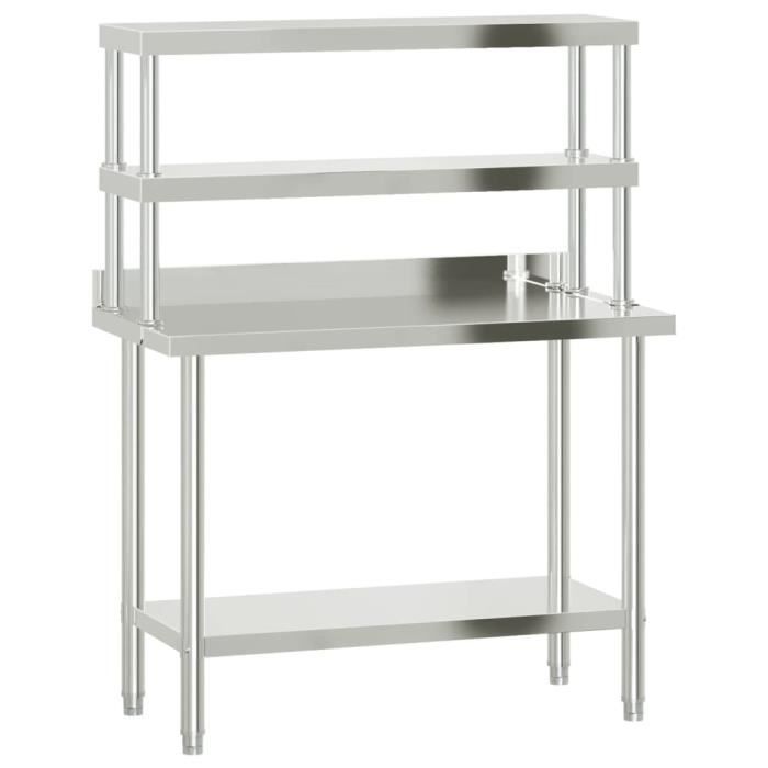 Table De Travail Inox 2 étages – 60x60x85 Cm, Roulettes, Charge 300 Kg, Pour Cuisine Pro - 7