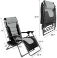 Chaise Longue inclinable,transat Bain de Soleil,fauteuil relax jardin, avec Support de Gobelet,Appuie Tête,Max 140KG,Gris-1