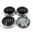 MOYEU DE ROUE 4 Centres de Roue Noir avec anneau chromé 69mm emblème Audi cache moyeu LBQ18-1